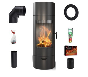 Zestaw: Piec wolnostojący ANTARES 10 stalowy z acumotte + dolot, moc 6-12kw + akcesoria