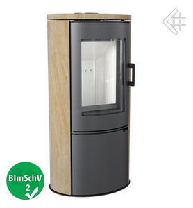 piec wolnostojący KOZA AB STAL z panelami kamiennymi - SANDSTONE, acumotte, wylot spalin fi 150, moc 5,5-10,5kw