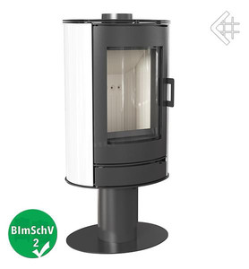 piec wolnostojący KOZA AB STAL NOGA obrotowa z wylotem spalin fi 150 z panelami kaflowymi - białymi, acumotte, wylot spalin fi 150, moc 5,5-10,5kw