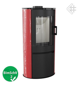 piec wolnostojący KOZA AB STAL DR z wylotem spalin fi 150 z panelami kaflowymi czerwonymi, acumotte, wylot spalin fi 150, moc 5,5-10,5kw